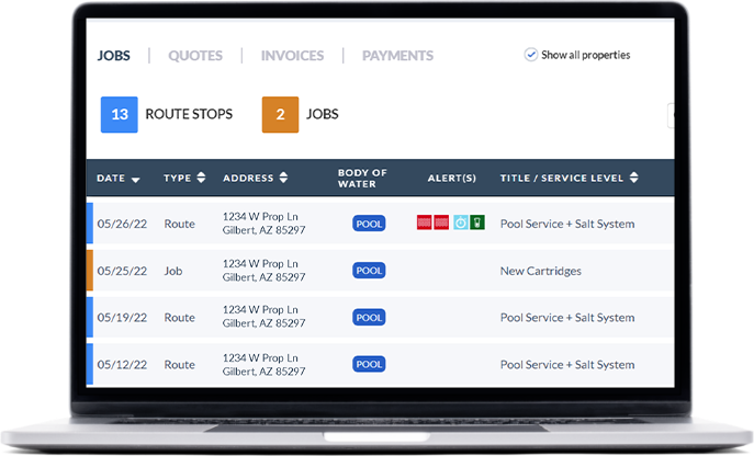 Pool Service Software - Route Stops and Jobs
